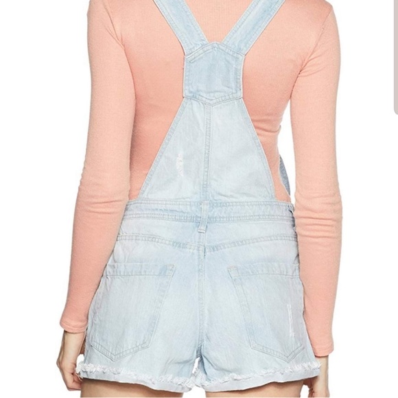 Forever 21 Overall Shorts - Light Wash with Patches - Picture 2 of 8